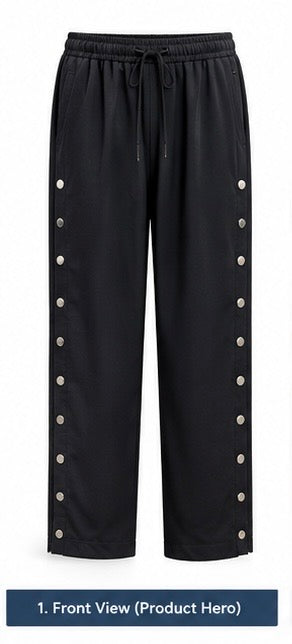 Adaptive Pull-On Pants with Side Snap Closures and Elastic Waist for Seniors