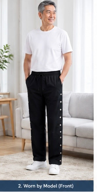 Adaptive Pull-On Pants with Side Snap Closures and Elastic Waist for Seniors