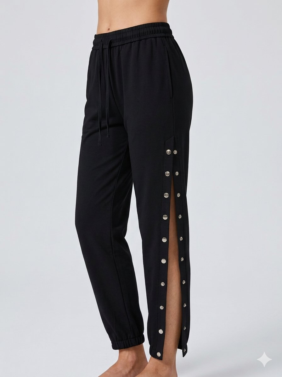 Adaptive Pull-On Pants with Side Snap Closures and Elastic Waist for Seniors